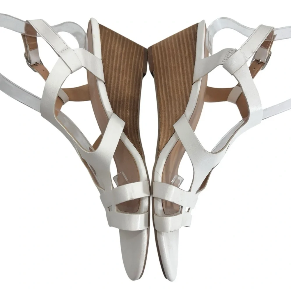 Pesaro “Gina” White Strappy Wedge Sandals